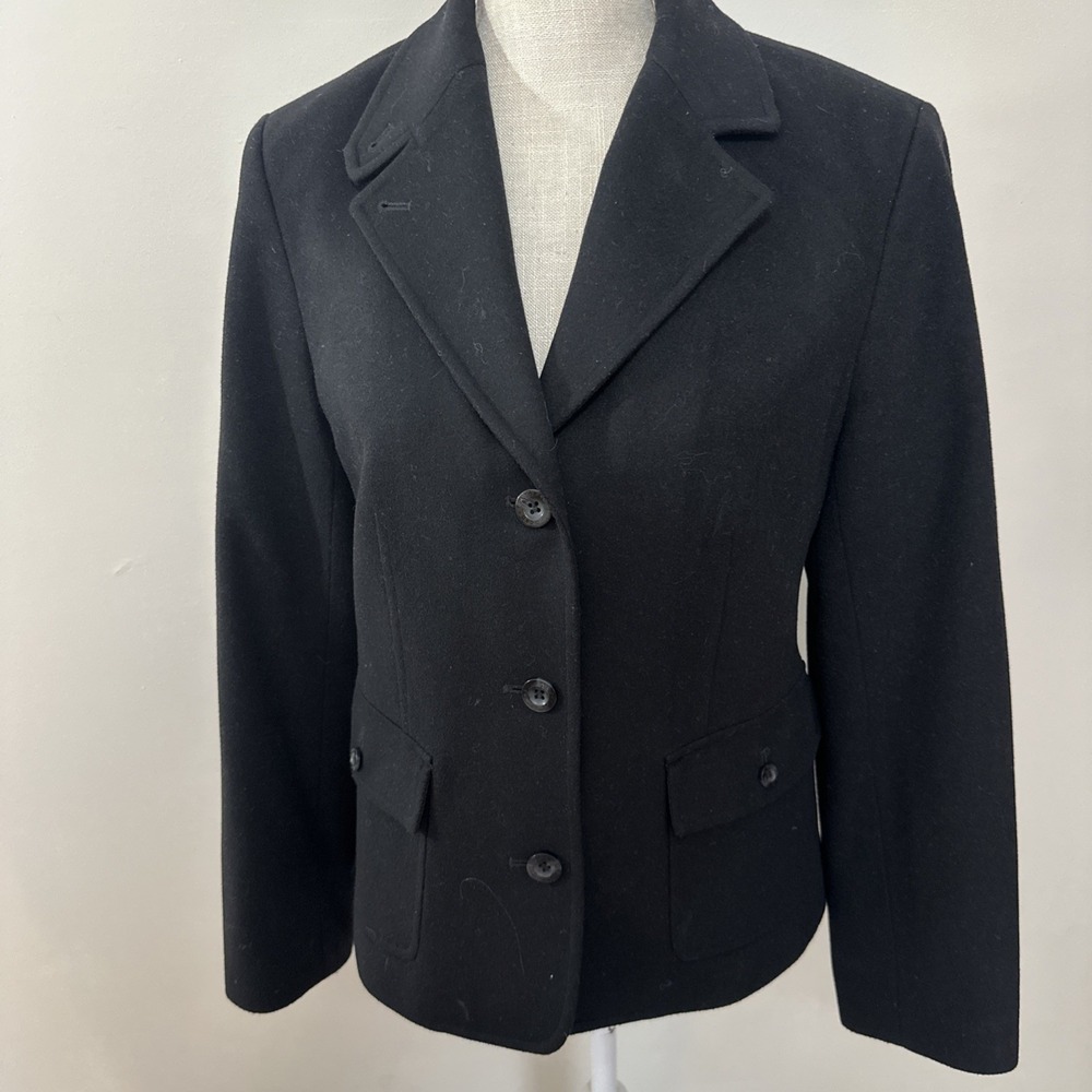 LL Bean‎ Woman's Black Wool Blend Blazer Size Medium EUC